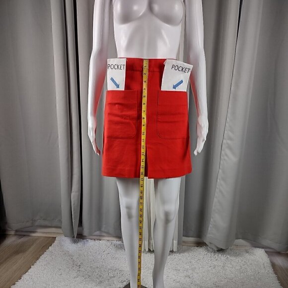 Ann Taylor LOFT Red Orange Stretch Cotton Pleat, Patch Pocket Shift Skirt Size 6 - Picture 7 of 12